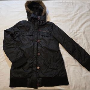 Roxy Black Snow Jacket with Fur Hood Size Medium